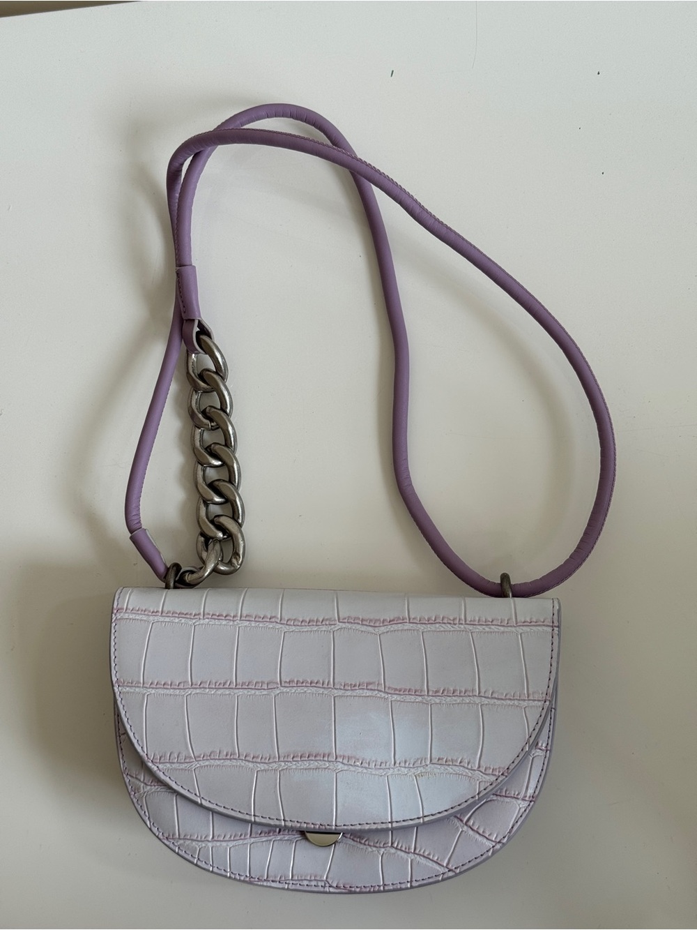 Genuine leather Lilac Croc-Embossed Saddle Crossbody Bag